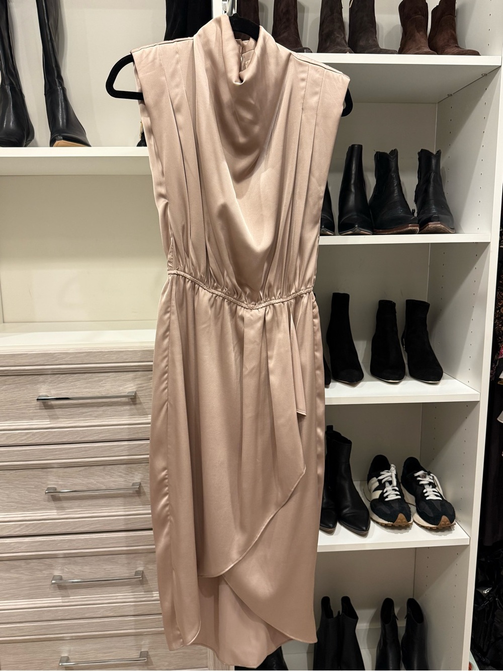 entro Sleeveless Draped Cowl Midi Dress in Blush